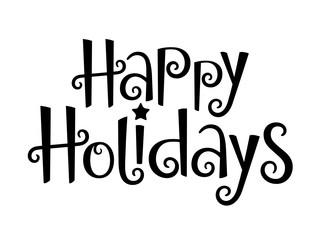 HAPPY HOLIDAYS black vector hand lettering banner with star