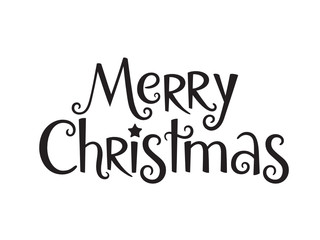 MERRY CHRISTMAS black vector hand lettering banner with star