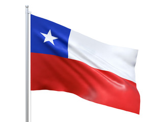 Chile flag waving on white background, close up, isolated. 3D render