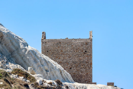 old abandoned fishing cabin at Punta Bianca beach Sicily