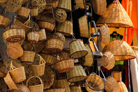 Handmade baskets on a market in the oldtown of Athens (Plaka), Greece