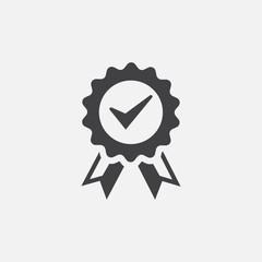 Approved or certified medal icon. Award symbol. Approved or certified medal icon in a flat design. Award symbol isolated on grey background
