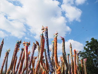 The colorful of The great Naga puppets are representatives of rocket that the northeast people in...