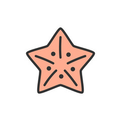 Vector starfish, sea creatures flat color line icon.