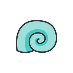 Vector seashell flat color line icon. Isolated on white background