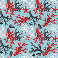 Watercolor sea life vector pattern