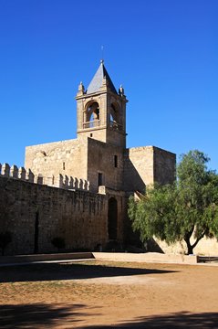 View of the castle battlements and keep tower, Antequera, Spain.