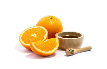 Fresh orange slice and honey in wooden bowl. isolate on white - Powered by Adobe