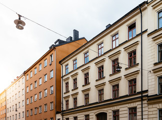 Fototapeta na wymiar Old residential buildings in Sofo district in Stockholm