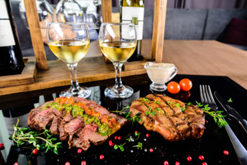 white wine ribeye steak, romantic dinner for two
