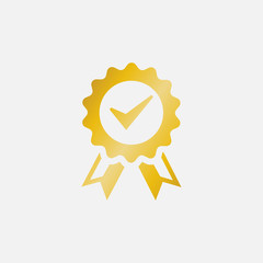 Approved or certified medal icon. Award symbol. Approved or certified medal icon in a flat design. Award symbol isolated on grey background