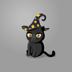 happy halloween illustration with cute cat