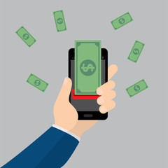Hand holding smartphone for make money online with mobile, Internet marketing concept. 