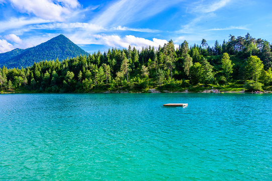 Urisee - clear blue water of Laki Uri at Reutte in Tirol, Austria