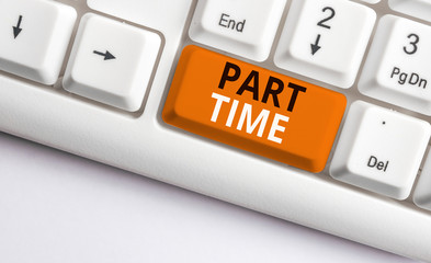 Writing note showing Part Time. Business concept for A work or job that is not peranalysisent but...