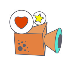Video camera with heart vector icon or logo.
