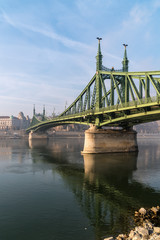 The Liberty Bridge in Budapest in Hungary, it connects Buda and Pest cities  across the  Danube river. shortest bridge in Budapest city.