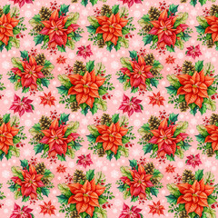 Poinsettia. Pattern. Christmas decoration. Watercolor handpainted illustration