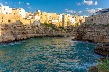 Fototapeta na wymiar Italy, Polignano a mare, view of the houses overlooking the sea