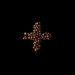 Abstract bronze symbol plus made of tiny spheres on black background.3D rendering. Fancy alphabet