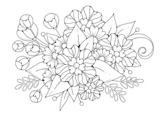 Coloring book for adult and older children. Black and white abstract floral pattern. Design for meditation. The image can be used in design and printing on fabric