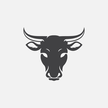 cow head logo design vector, cow emblem, long horned head illustration, farming logo
