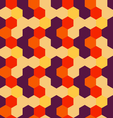 Vector abstract seamless pattern with hexagons of different colors. Textile background for package, cover, greeting cards.