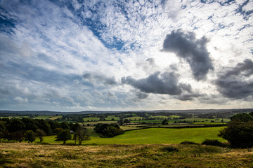 Fototapeta na wymiar View across Brede Valley towards the Great Ridge of Hastings. East Sussex, England