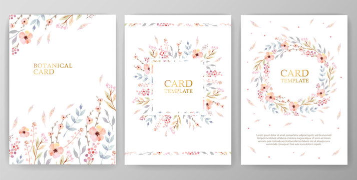 Vintage vector card, wedding invitation with watercolor flowers on white background.