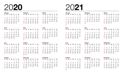 calendar for 2020 and 2021