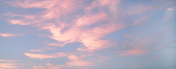 Naklejka na ściany i meble Beautiful pink clouds during sunset, blue sky with clouds background.
