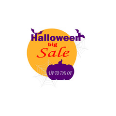 Happy halloween day, vector. Stylish mock up flat design Halloween sale discounts. Pumpkin Jack - Traditional Halloween Symbol. Big sale up to 70%