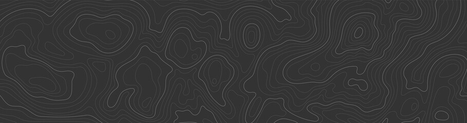 Background of topographic line contour map, black-white design of geographic grid map