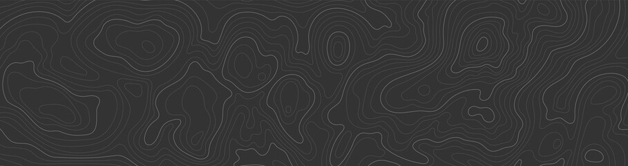 Background of topographic line contour map, black-white design of geographic grid map - obrazy, fototapety, plakaty