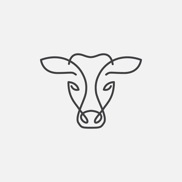 cow head linear logo design vector, cow linear emblem, cow head illustration, farming logo