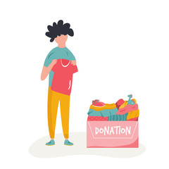 Vector scene with a boy giving goods for charity.