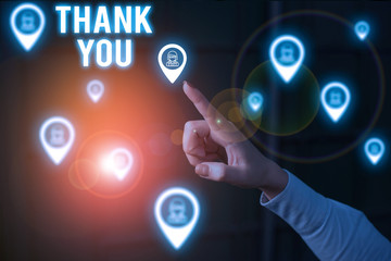 Word writing text Thank You. Business photo showcasing replaying on something good or greetings...