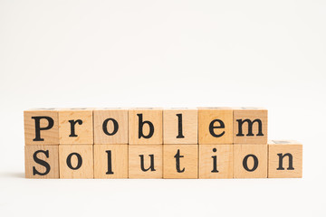 Wood block problem solution word on white background. for business concept