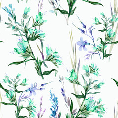 Blueweed Flower Seamless Pattern. Watercolor Background.