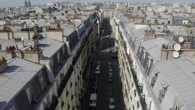 Aerial: Neat Houses in Quiet Street - Paris, France