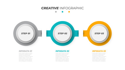 Business infographic design label with circle elements and 3 steps, options. Vector illustration.