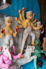 Clay idol of Goddess Devi Durga is in preparation for the upcoming Durga Puja festival at a pottery...
