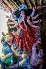 Clay idol of Goddess Devi Durga is in preparation for the upcoming Durga Puja festival at a pottery...