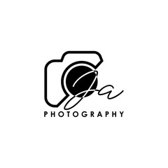Initial Letter JA with camera. Logo photography simple luxury vector.