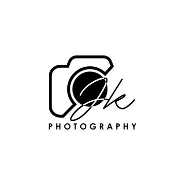 Initial Letter JK with camera. Logo photography simple luxury vector.