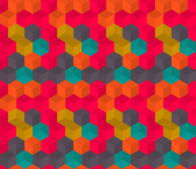 Vector abstract seamless pattern with cubes of different colors. Textile background for package, cover, greeting cards.