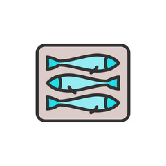 Vector sprats, fish flat color line icon.