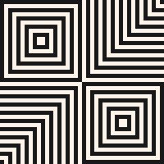 Vector geometric seamless pattern. Abstract black and white graphic texture with squares, lines, repeat tiles. Modern linear background. Trendy monochrome ornament. Design for decor, ceramic, pillows