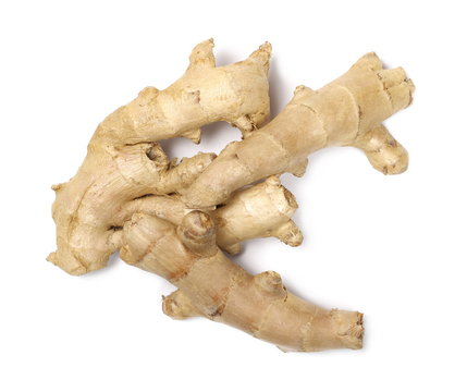 Ginger roots isolated on white background, top view
