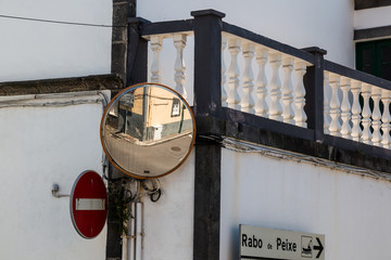 Fototapeta premium Traffic mirror and No entry traffic sign